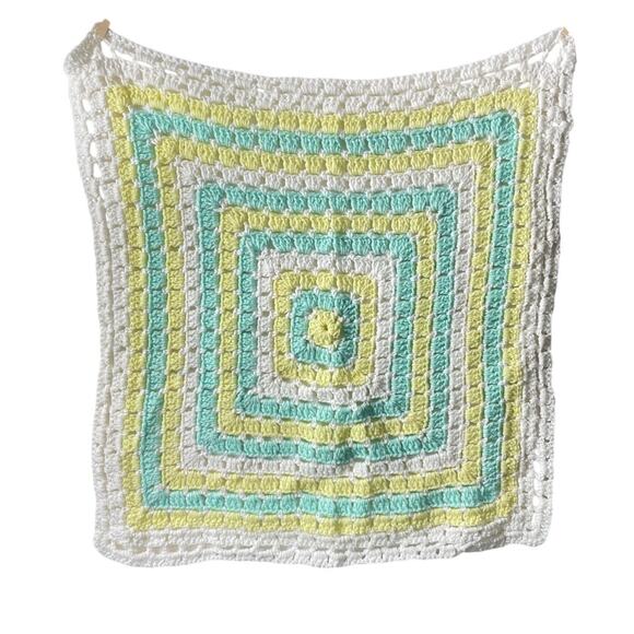 Vintage Crochet Baby Receiving Blanket Handmade 25" Square Afghan Nursery - Picture 2 of 6